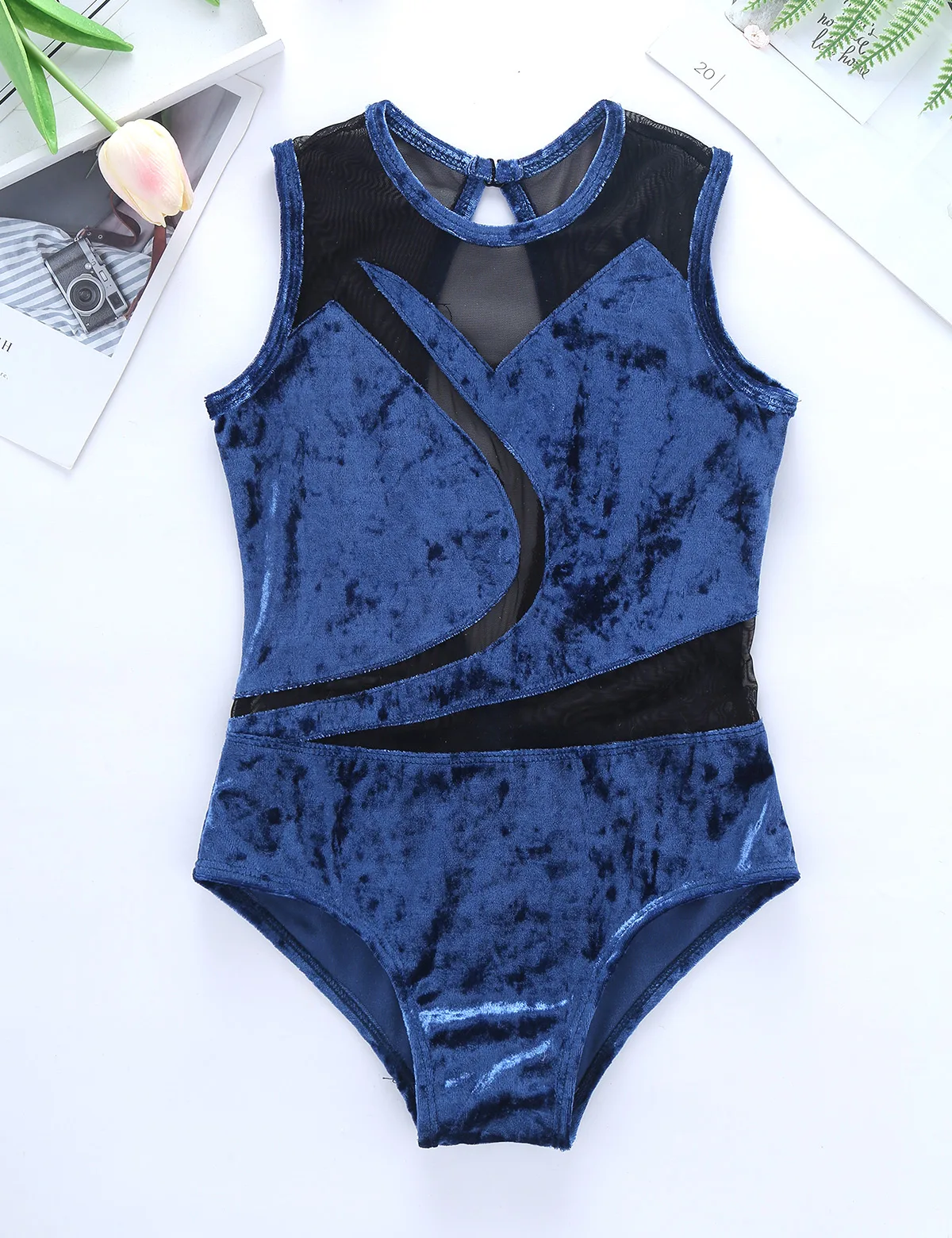 Детское гимнастическое трико без рукавов для девочек комбинезон сетчатый