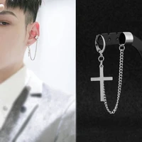 1pc stainless steel punk hiphop leaf cross cone star earrings for men women fashion korean idol chain earring jewelry gifts
