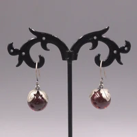real silver 925 earrings drop for women female girl red garnet ball korean earrings hook bohemian earrings 2812mm