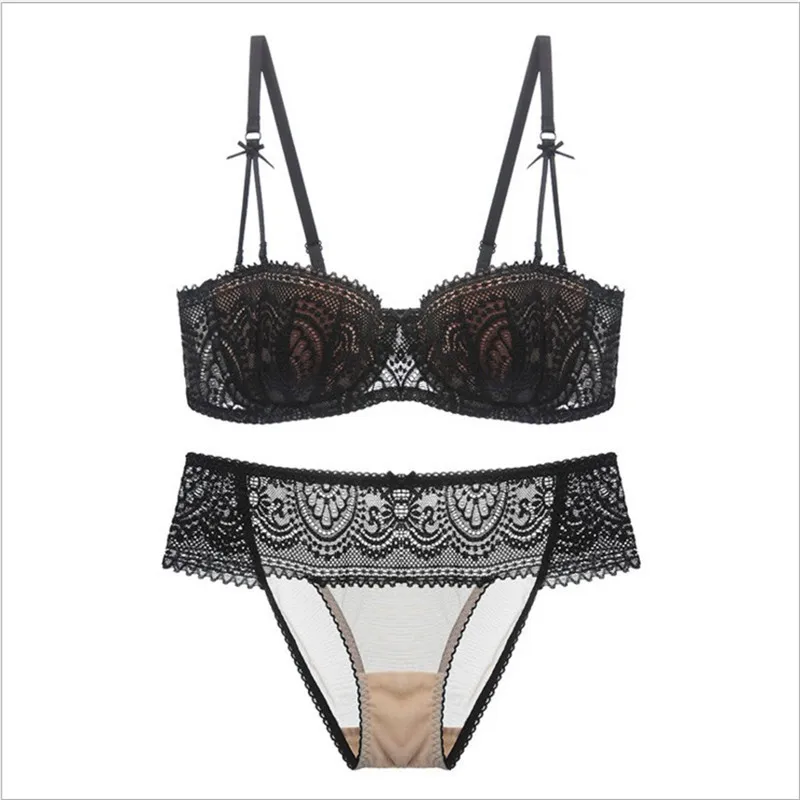 

Underwire Bra Three Quarters(3/4 Cup) Sexy Bra Set New Women Plus Size Push Up Underwear And Panty Abcde Cup For Female