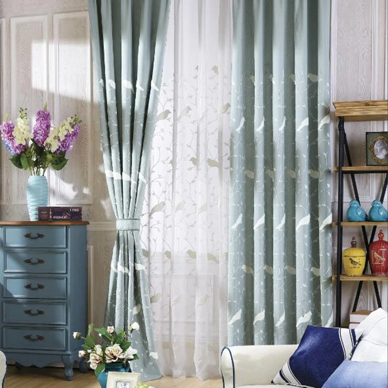 Очаровательные расшитой птицами ткани занавески полиэстер хлопок дети мальчики