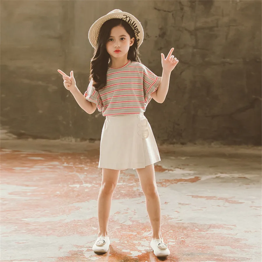 Комплект летней одежды для девочек топ с коротким рукавом и шорты повседневный