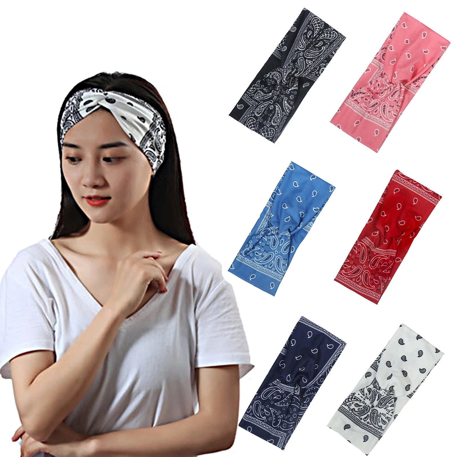 

Women's Cross-Knotted Headband Paisley Stretchy Soft Sweatband Outdoor Running Yoga Sport Hairband Fashion Head-wear