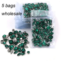 clothing accessories wholesale 5 bags mixed shape glass crystal sliver base malachite green rhinestones diy wedding dress