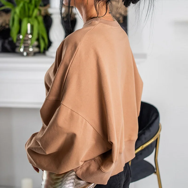 

Women's Sweatshirt Letter Print Long Sleeve O-neck Drop Shoulders Top Female 2021 Autumn New Loose Fashion Ladies Pullover