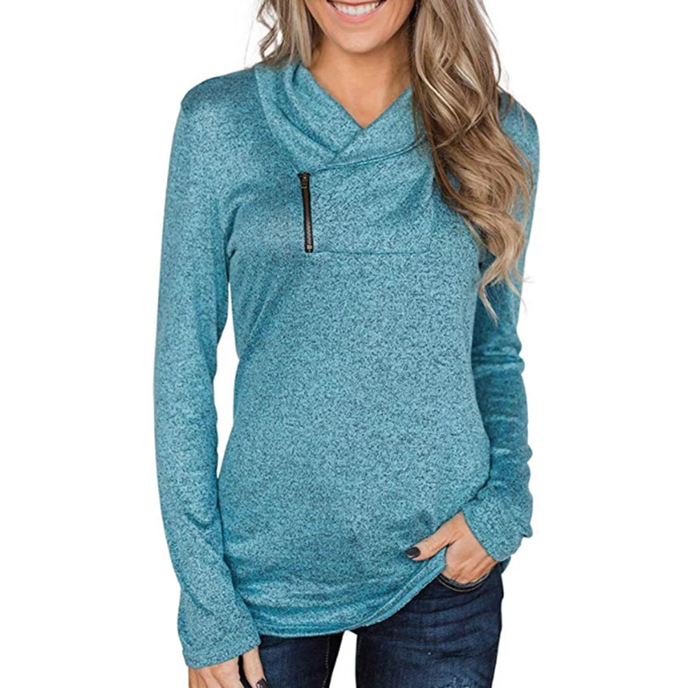 Женский Повседневный однотонный пуловер на молнии с длинными рукавами