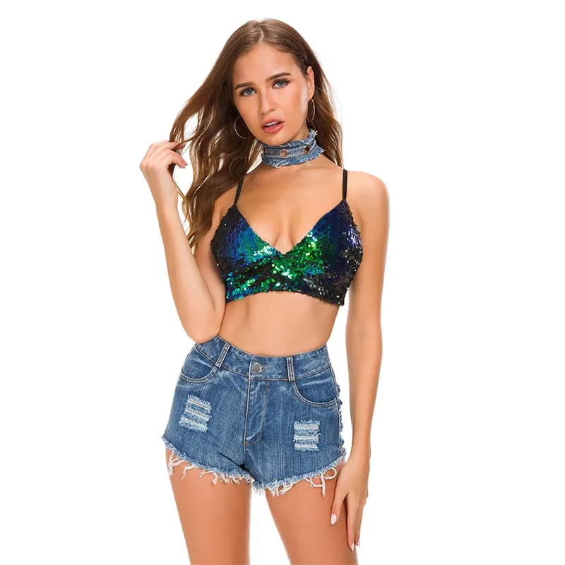 Шорты женские рваные из денима с высокой талией пикантные пляжные бахромой