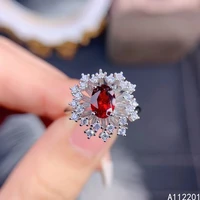 fine jewelry 925 sterling silver inlaid with natural gemstone luxury elegant flower ladys ol style garnet ring support detectio