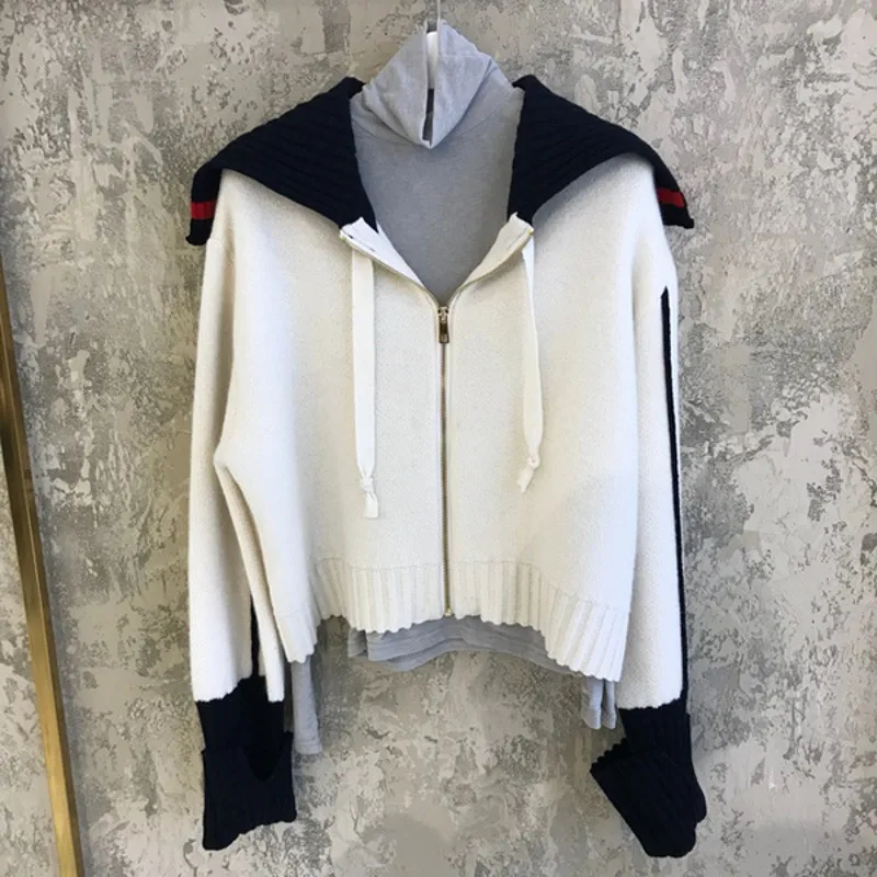 2019 осенне-зимний кардиган контрастного цвета женский короткий свитер пальто