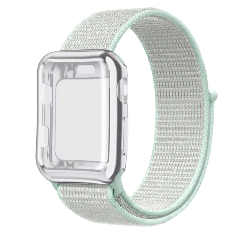 Спортивный ремешок+ чехол для Apple Watch 38 мм 42 мм 40 мм 44 мм iWatch 5 4 3 2 спортивный Браслет Apple watch 4 чехол Защита экрана - Цвет ремешка: Teal Tint