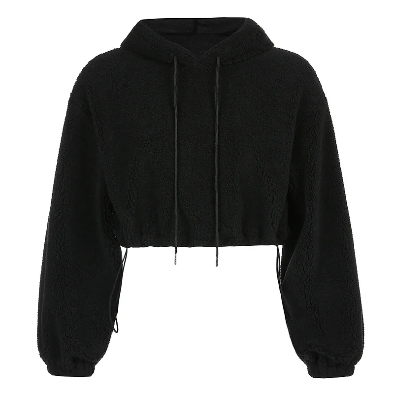 

Women Korean Casual Sweatshirts Long Sleeve Oversize Short Hoodies Soild Tops Spring Autumn Pullover Female Tops Streatwear