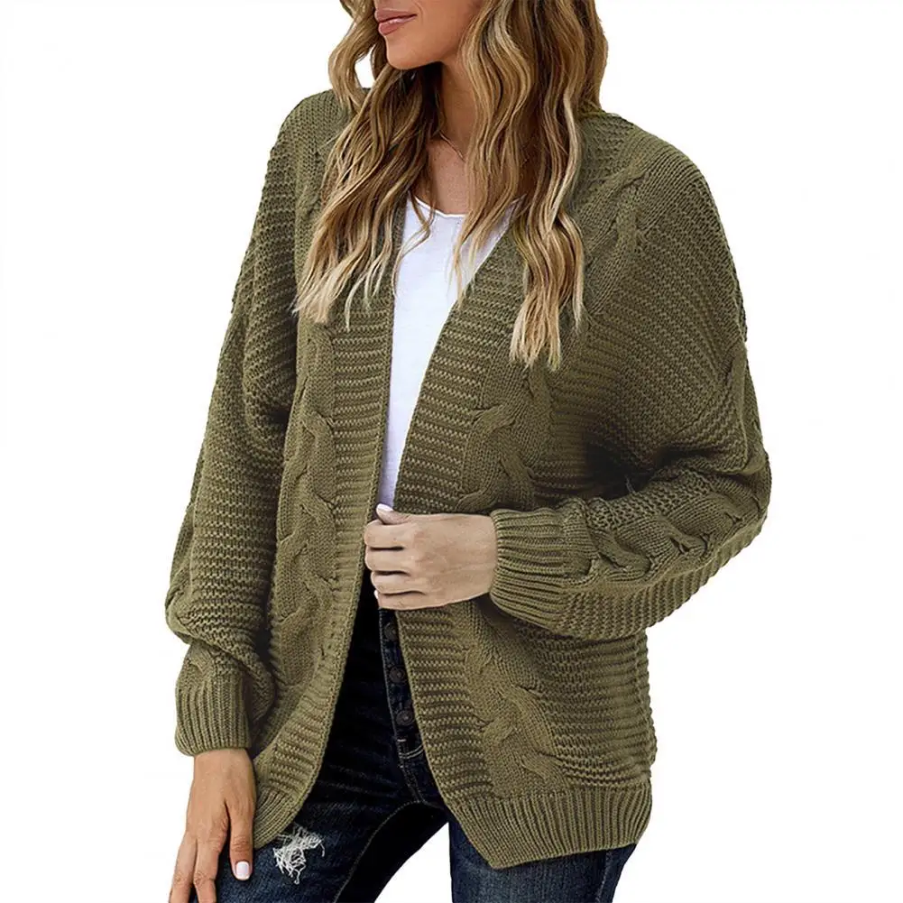 

Women Cardigan Coat Autumn Winter Knitted Sweater Solid Color Comfortable Soft Hemp Pattern Batwing Sleeve Sweater Cardigan Tops
