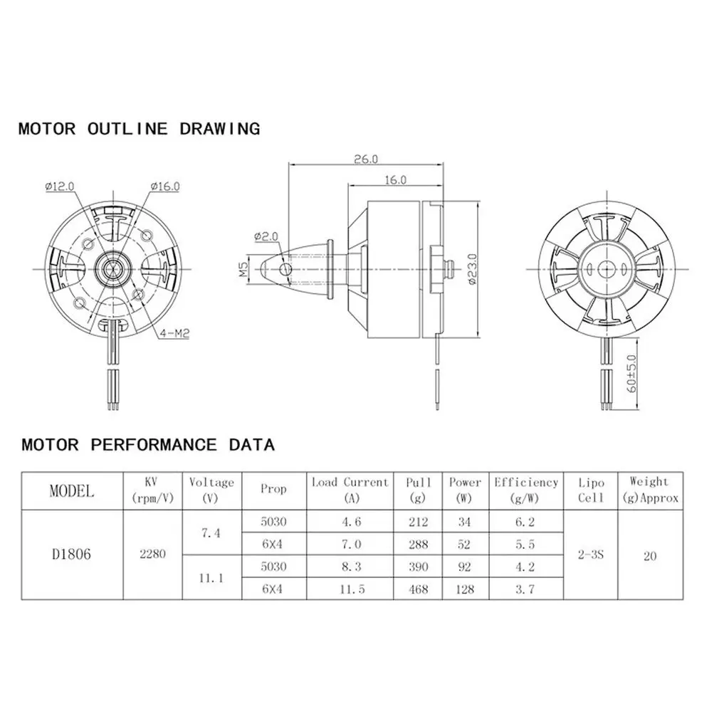 

4Pcs CW CCW D1806 2280KV 2-3S Electric Brushless Motor for 250 260mm RC Racing Drone Quadcopter Multicopter Aircraft