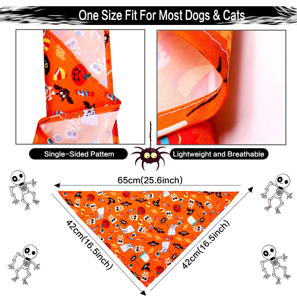 

50pcs Dog Bandana Halloween Pet Supplies Small Dog Cat Puppy Bandanas Scarf Holiday Dog Accessories Pumpkin Skull Dogs Bandana