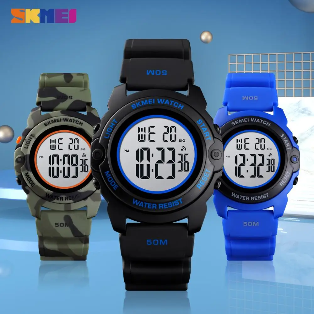 SKMEI модные цифровые часы для мальчиков время Chrono детские водонепроницаемые