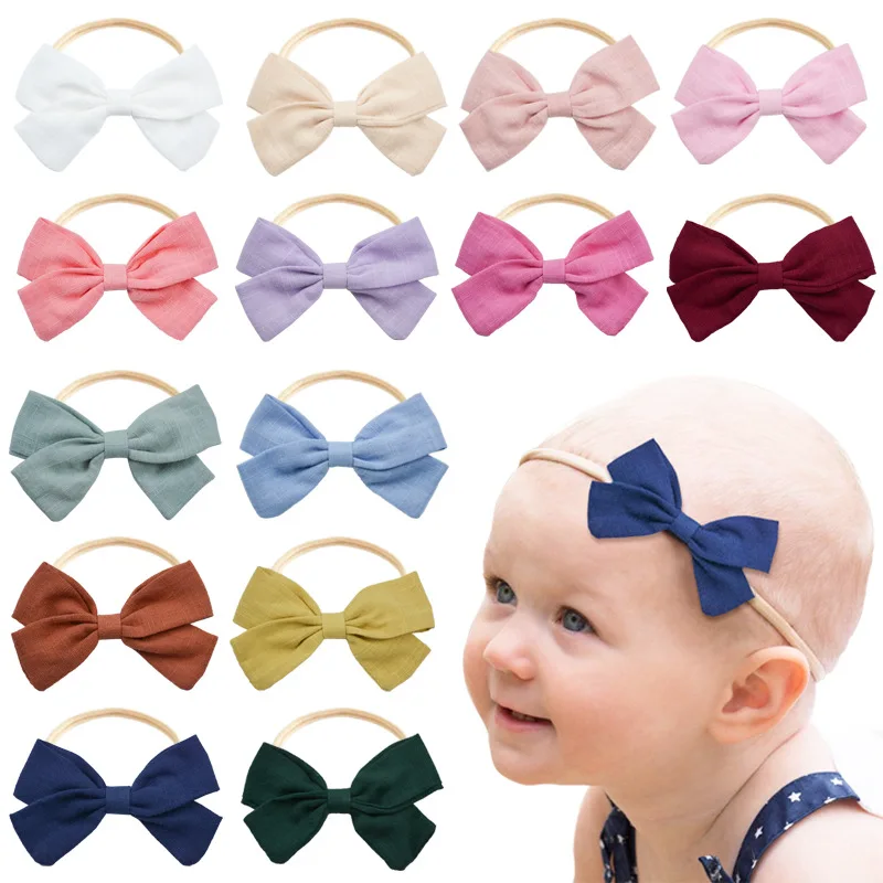 Новинка однотонная повязка на голову с бантом для девочек 40 шт./лот 3 5 дюйма