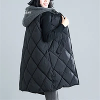 dimi solid cotton waistcoat loose sleeveless jacket female women femme lambswool hooded vest winter fashion mid length