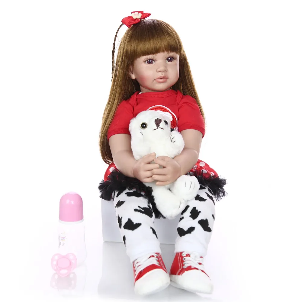 Изысканная мягкая силиконовая детская живая кукла bebe reborn 60 см коричневые глаза куклы для новорожденных детей нетоксичные Подарочные игрушки