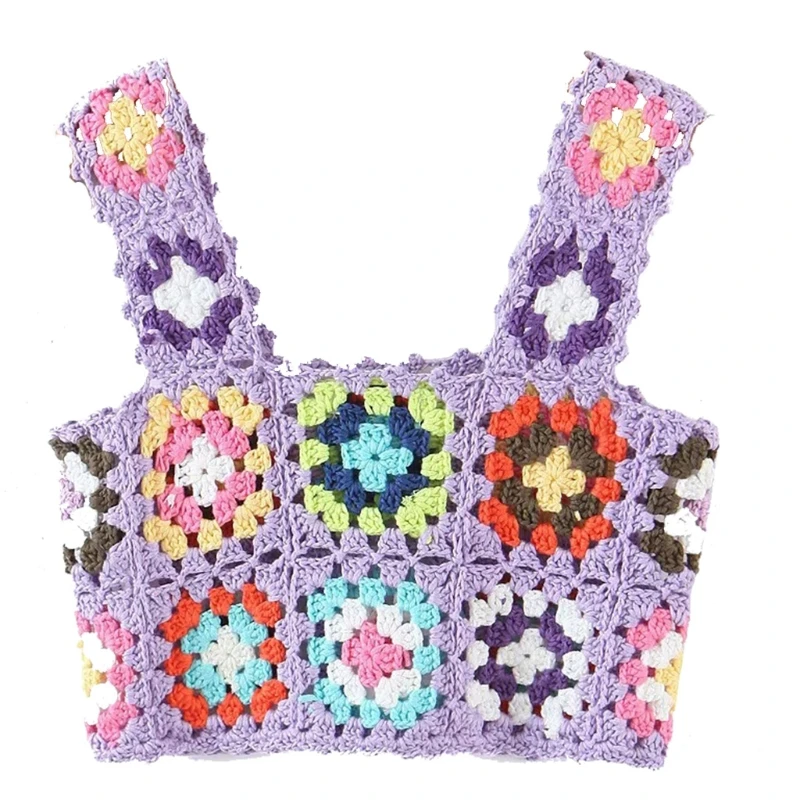 Женский вязаный жилет летний Топ без рукавов с квадратным вырезом разноцветный в