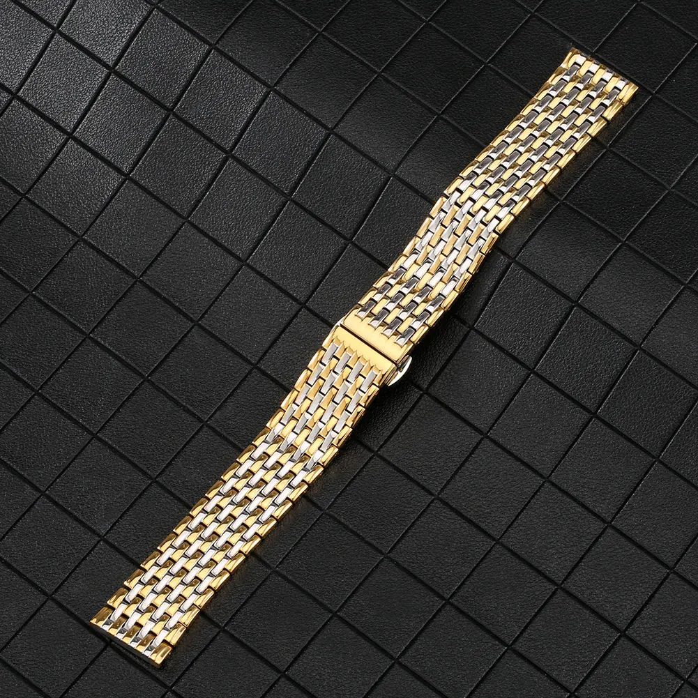 

20/22mm Gold Sliver Stainless Steel Butterfly Clasp Buckle Watch Band Sliver Wristwatch Band for Men Women