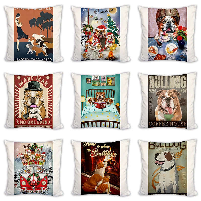 

Наволочки с принтом милого бульдога для дивана, украшение для дома и автомобиля, наволочка для подушки в виде милой собаки, 45*45 см, мягкая кор...