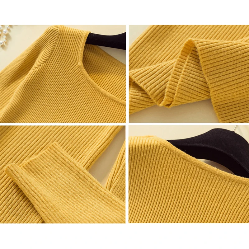 

shintimes Knitted Women Long Sleeve Sweater Pullovers Spring Autumn Basic Elastic Women Sweaters Pullover Slim White Korean Tops