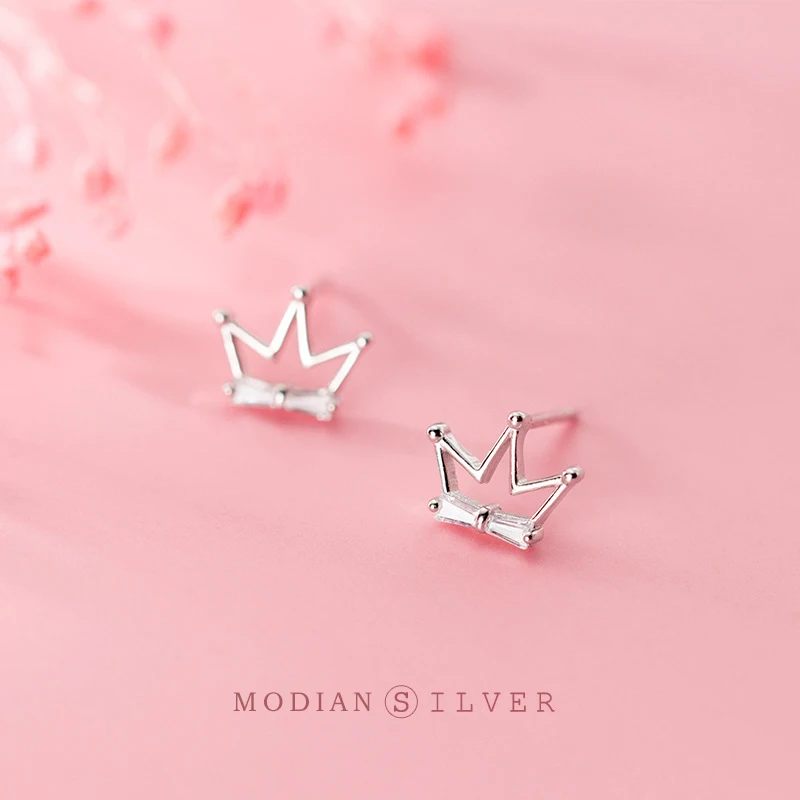 

MODIAN Classic Sparkling Zircon Hollow Crown Stud Earring for Women 925 Sterling Silver Minimalist Ear Pin Fine Jewelry 2020 New