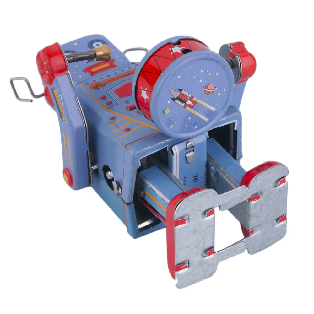 

Hot! Vintage Metal Tin Drumming Robot Clockwork Wind Up Tin Toy Collectible New Sale