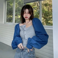 womens tops vintage blouses fashion female clothing puff sleeve shirts blusas mujer de moda 2021 autumn ladies crop top new