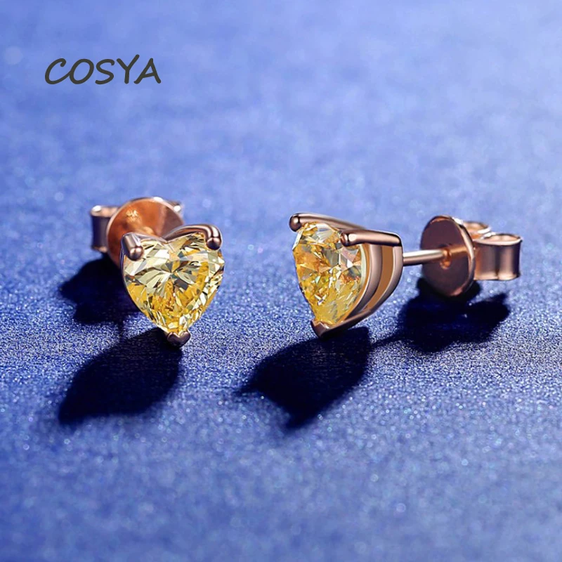 

COSYA 100% 925 Sterling Silver 6*6mm Yellow Pink High Carbon Diamond Stud Earrings For Women Sparkling Wedding Fine Jewelry Gift