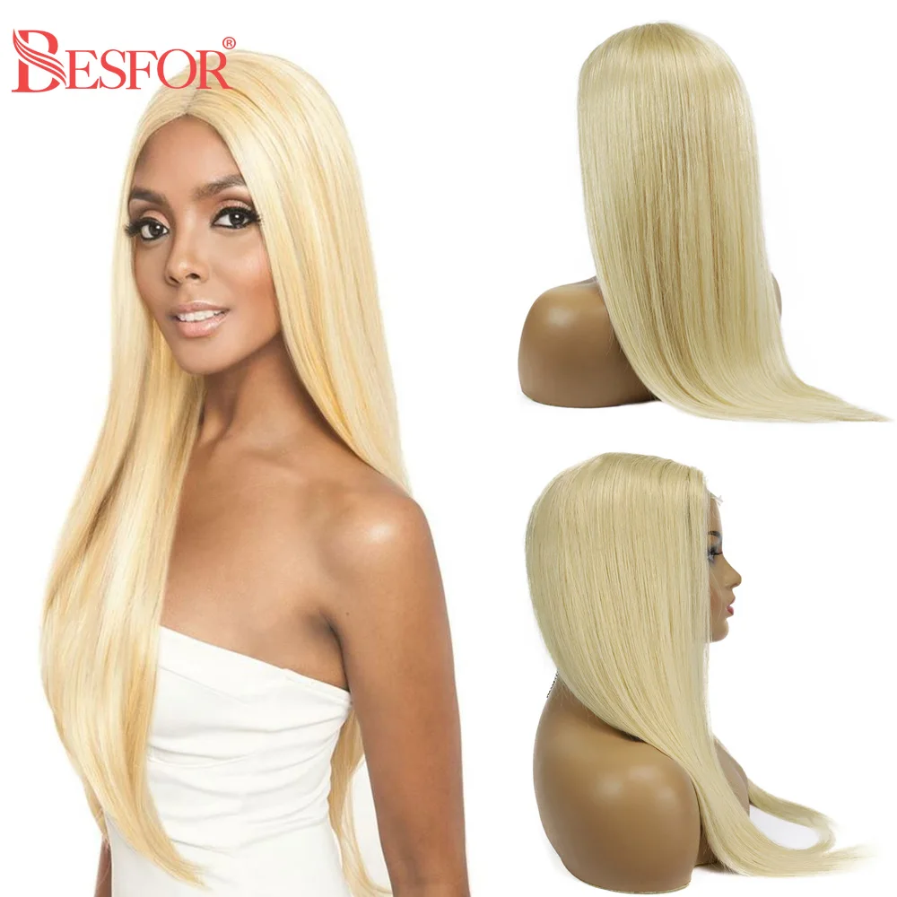 

BESFOR Lace Closure Wig 4×4 Lace Front 613 Blonde 150% Density Straight Human Hair Wigs Pre Plucked Glueless with Baby Hair