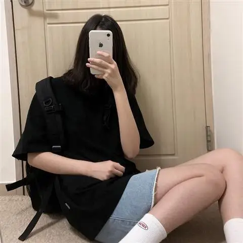 

Summer simple solid color white short sleeve T-shirt women's Korean versatile loose medium length half sleeve top trendy net red