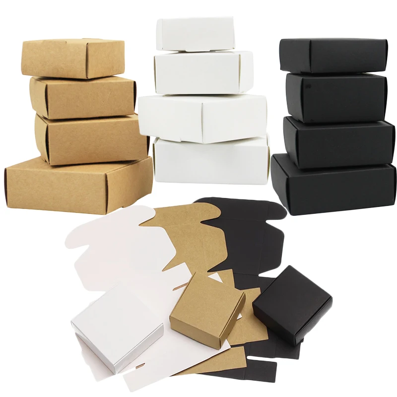 50Pcs Kraft Paper Box Packaging Square Black Wedding Party Handmade Soap Chocolate Candy Gift Packing Boxes Event Favor Supplies