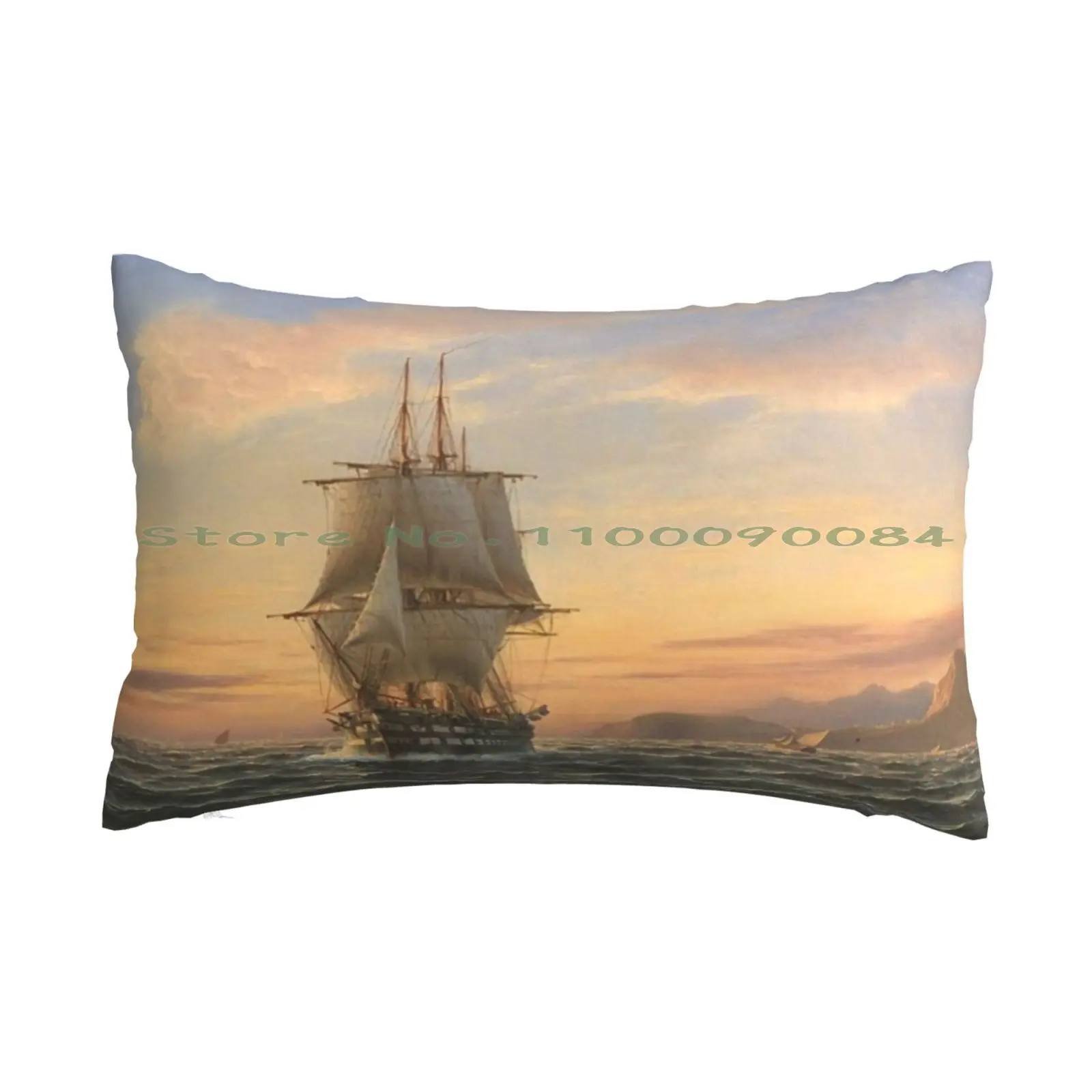 

Ship Big Sail Boat On Ocean Sunset , Oil Based Paint Pillow Case 20x30 50*75 Sofa Bedroom William Morris Hd Vine Pattern 1873