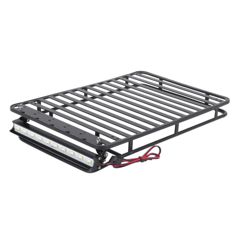 

FBIL-Luggage Carrier Roof Rack with LED Light Bar for 1/10 RC Crawler Car Axial SCX10 90046 AXI03007 Traxxas TRX4 Parts