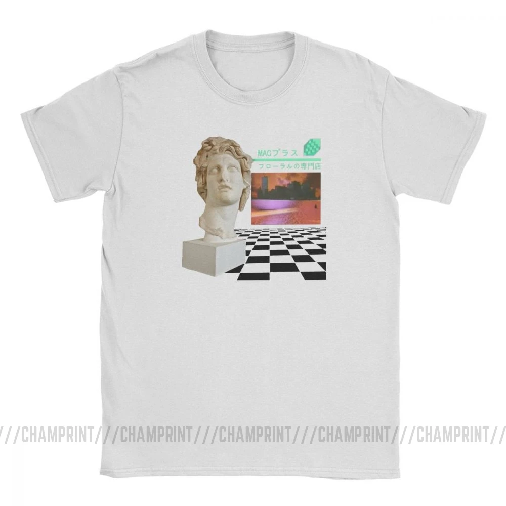 Мужская футболка Vaporwave эстетика цветочный узор 100% хлопок с круглым вырезом