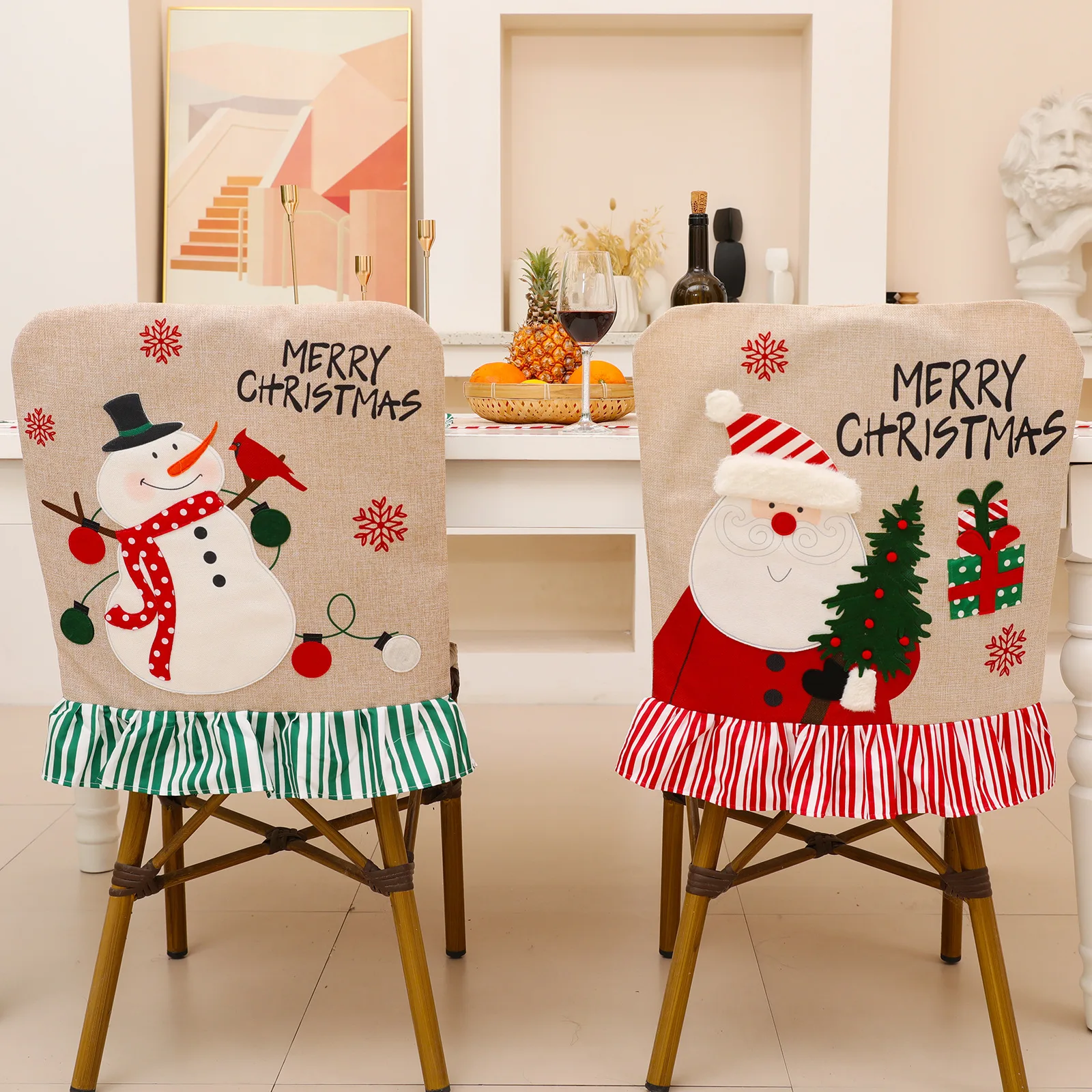 

Christmas Embroidery Chair Cover Snowman Santa Claus Noel Merry Christmas Decor For Home 2021 Happy New Year Naviidad Supplies
