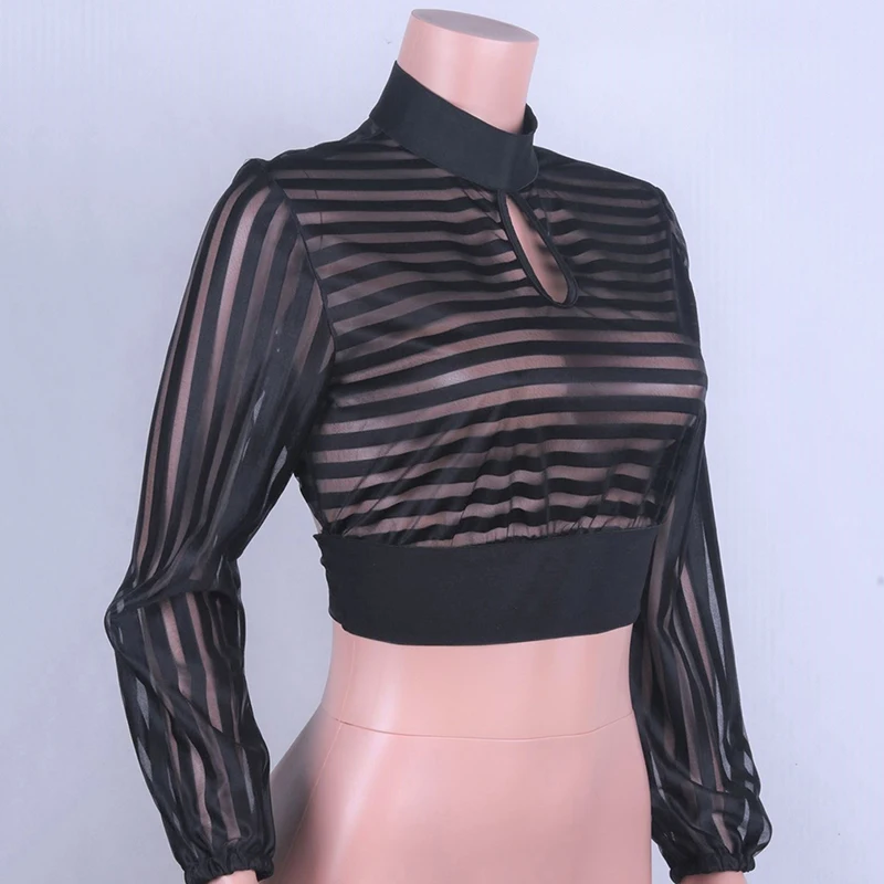 Женская Осенняя прозрачная сетчатая блузка с длинными рукавами фонариками
