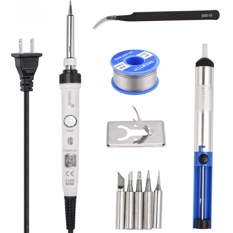 

60W Electric Soldering Iron Kit adjustment Temperature 110V 220V Soldering Iron kit Desoldeirng Pump soldering tips Welding Tool