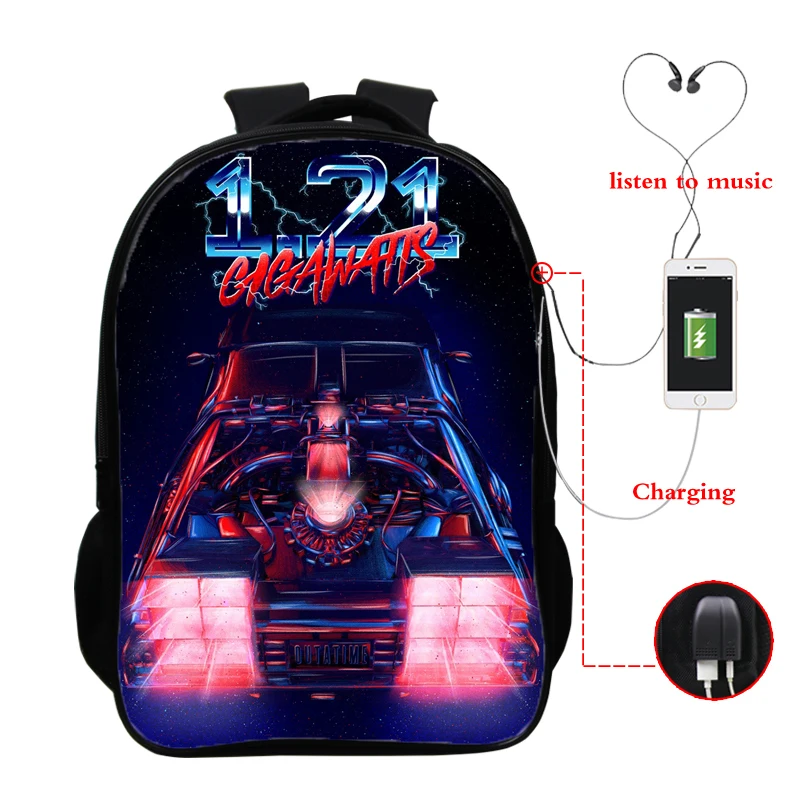 

Back To Future Print Backpack Bag16 Inch USB Students College Teens School Bags Teenager Boys Girls Travel Laptop Backbag Bags