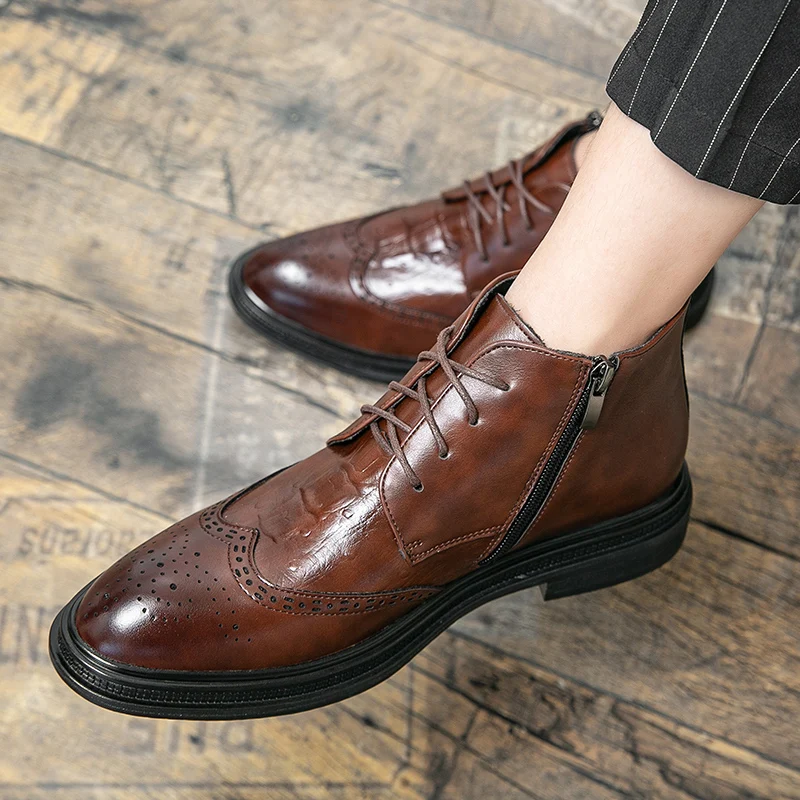 

Ботильоны мужские на шнуровке, Кожаные броги, Классическая обувь, обувь для вечерние ринки, свадьбы, плоская подошва, роскошные брендовые