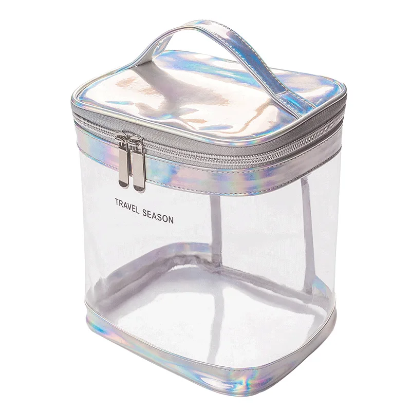 

Large Capacity Cosmetic Bags For Make Up Simple Transparent Women's Makeup Bag Wash Box Travel Portable Toiletry Case Silver New