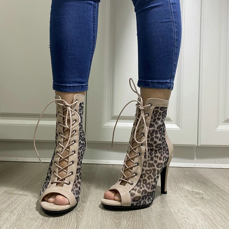 2022 Women Dancing Sandals High Quality Sexy Open Toe Zipper Lace Up High Heels Summer Sandal Black Dance Shoes Plus Size 46