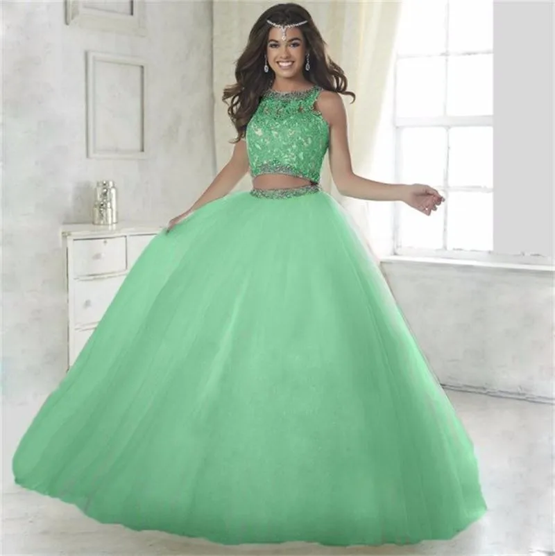 Зимние сапоги с роскошными кристаллами Quinceanera платья бальное платье из 2 частей с пайетками тюлевое платье, платье на выпускной, и фуршетов великолепные шестнадцать 16 платья vestidos de 15 anos