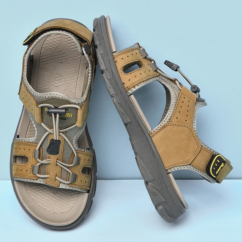 

New Classics Style Men's Sandals Outdoor Walking Summer Shoes Comfortable Beach Shoes Men Genuine Leather Soft Outdoor Sandalias