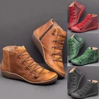 Женские винтажные кожаные ботинки, водонепроницаемые ботильоны на платформе с круглым носком, Осень-зима 2021