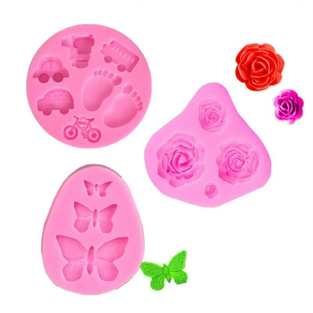 

3Pcs Fondant Mold Eco-friendly Heat Resistant Silicone Handmade Cake Mould for Home