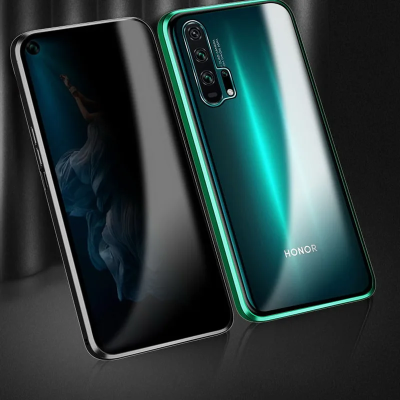 360 ° анти-ползучий магнитный металлический чехол для huawei Honor 20 20Pro закаленное стекло чехол Чехол Coque