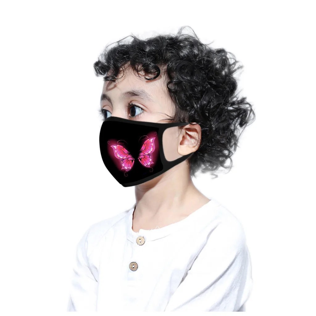 

Butterfly Pattern Printing Mask Children Outdoor Dust Protective Cotton Mouth Cover Masks Kids Washable Reusable Face Masks 5PCS