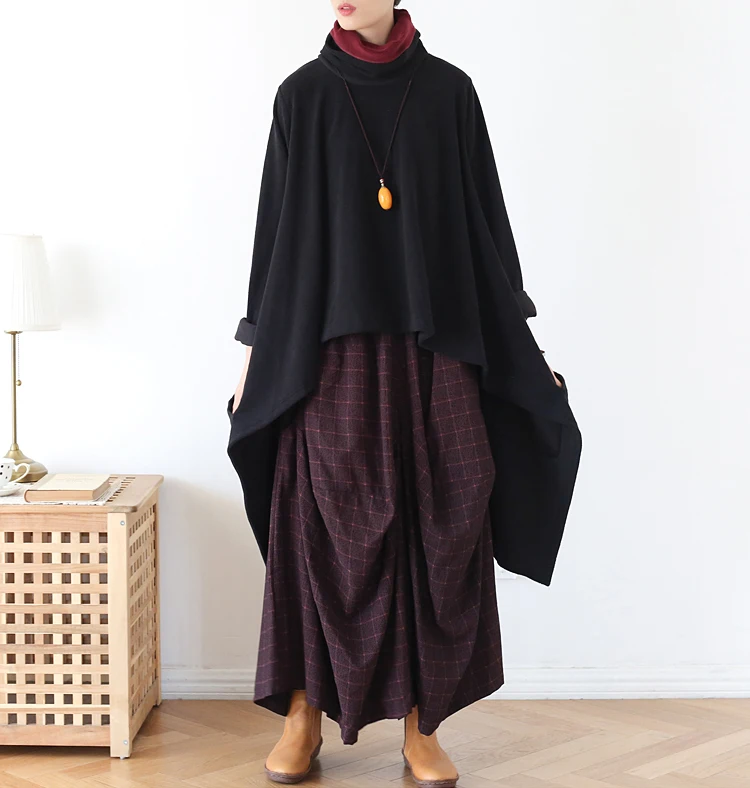 

Модный пуловер, свитер, однотонные черные, красные топы, зимняя водолазка, Хлопковый вязаный флисовый свитер с длинным рукавом, Одежда больш...